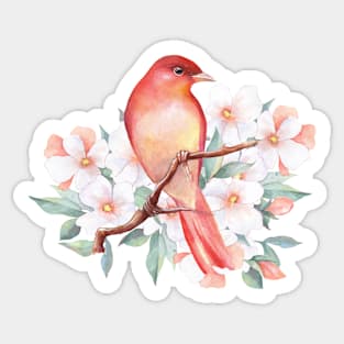 Red bird on branch Sticker